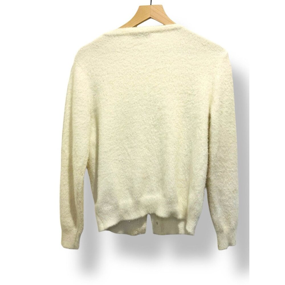 Nanette‎ Lepore Chain Trim Eyelash Cardigan Sweater White Gold Buttons Sz Medium - Picture 6 of 12